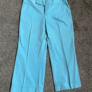 Ladies Eddie Bauer Bright Aqua Blue Cropped Pants Vashion Fit Great Cond Sz 12